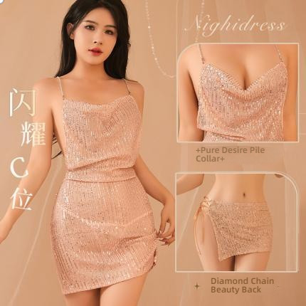 Mei Nai Er's sexy lingerie, sexy sparkling pearl film, girls' nightclub jumpsuit, seductive dress, bold, no take off sho
