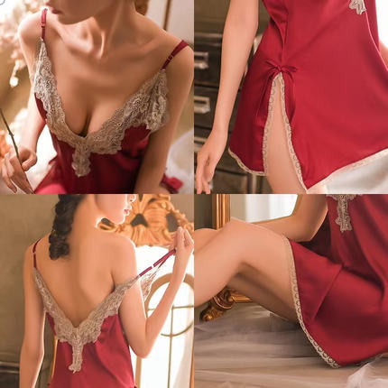 Stacy red lace lace nightgown