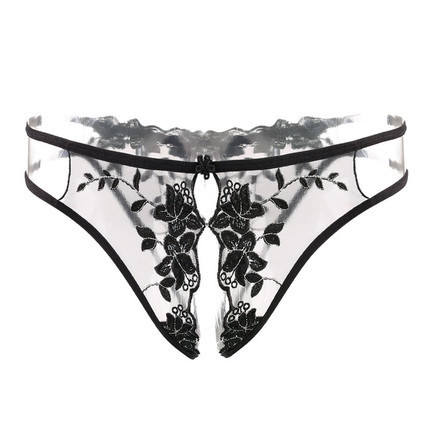 Feimu chiffon open crotch sexy underwear black