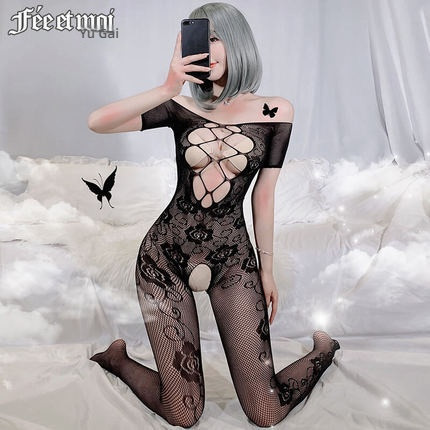 Fei Mu sexy hollow crotch jumpsuit black
