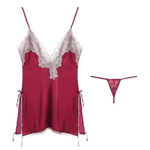 Stacy red lace lace nightgown