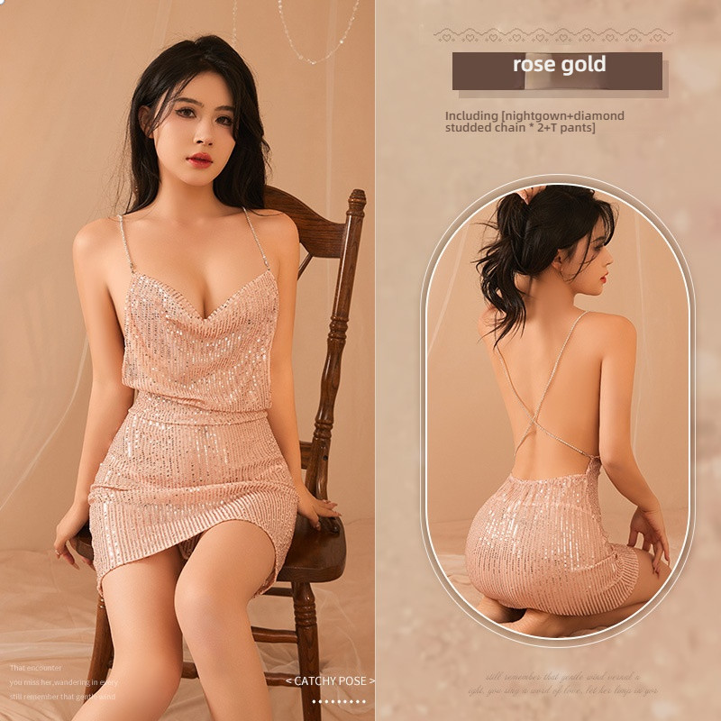 Mei Nai Er's sexy lingerie, sexy sparkling pearl film, girls' nightclub jumpsuit, seductive dress, bold, no take off sho