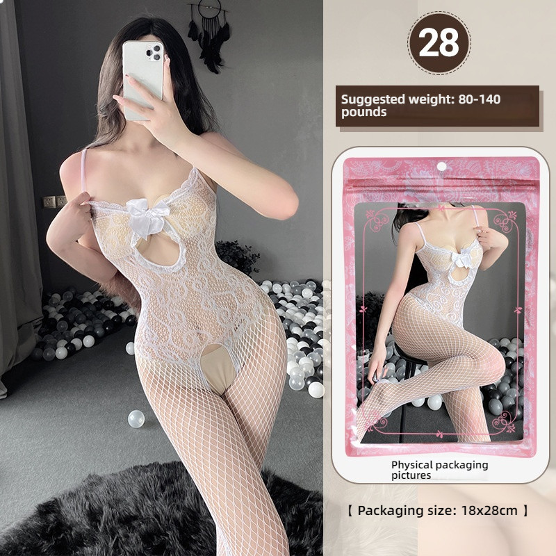Linlin Ting sexy lingerie cross-border plus size sexy see through hollow one-piece seduction set open stocking set