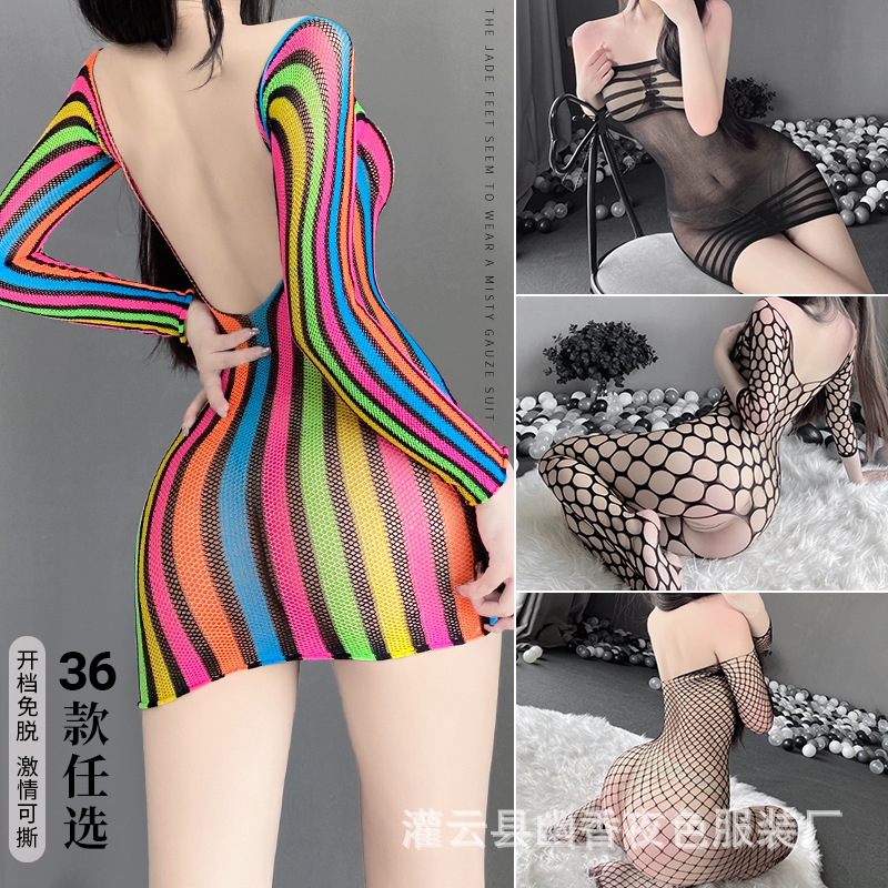 Linlin Ting sexy lingerie cross-border plus size sexy see through hollow one-piece seduction set open stocking set