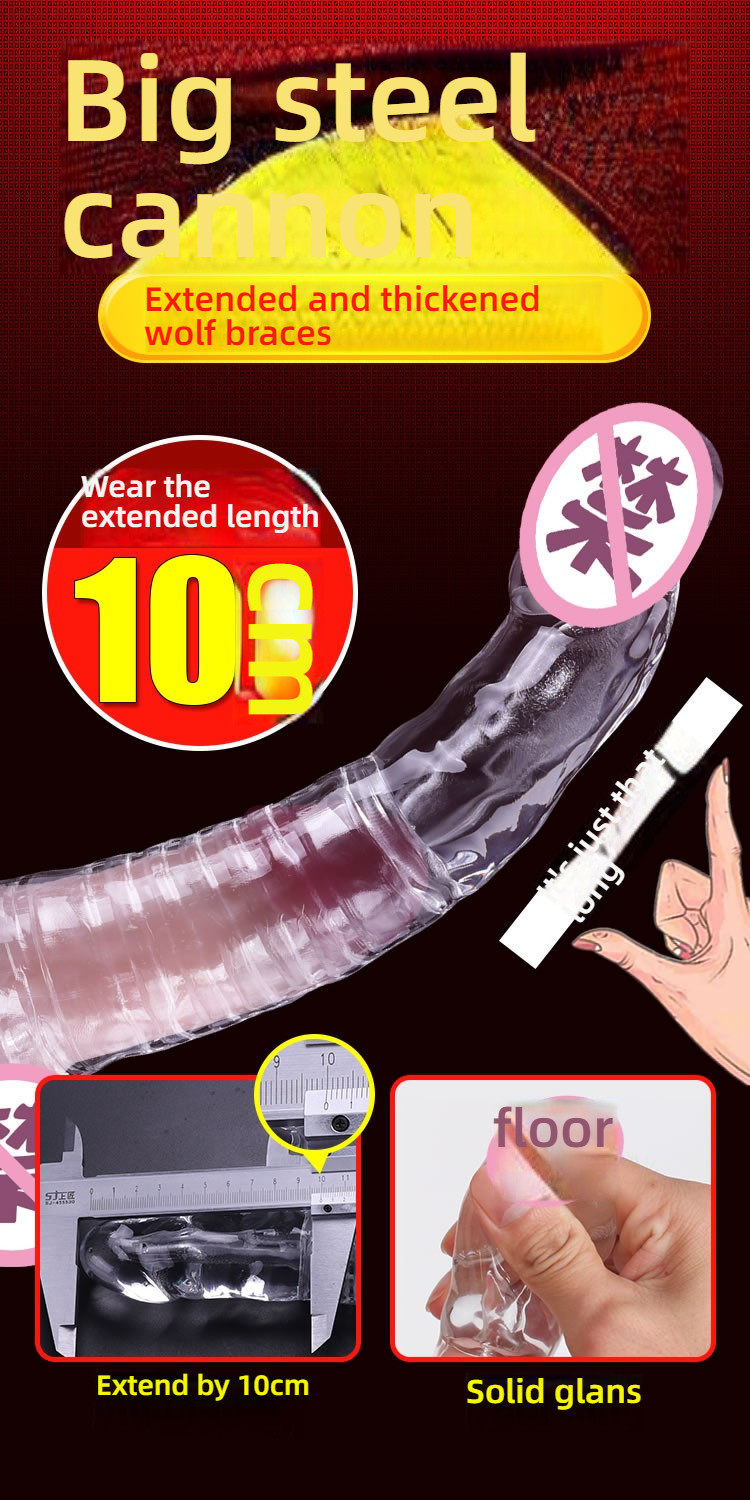 Pleasing the giant and thin steel cannon, transparent soft silicone solid glans with added cover