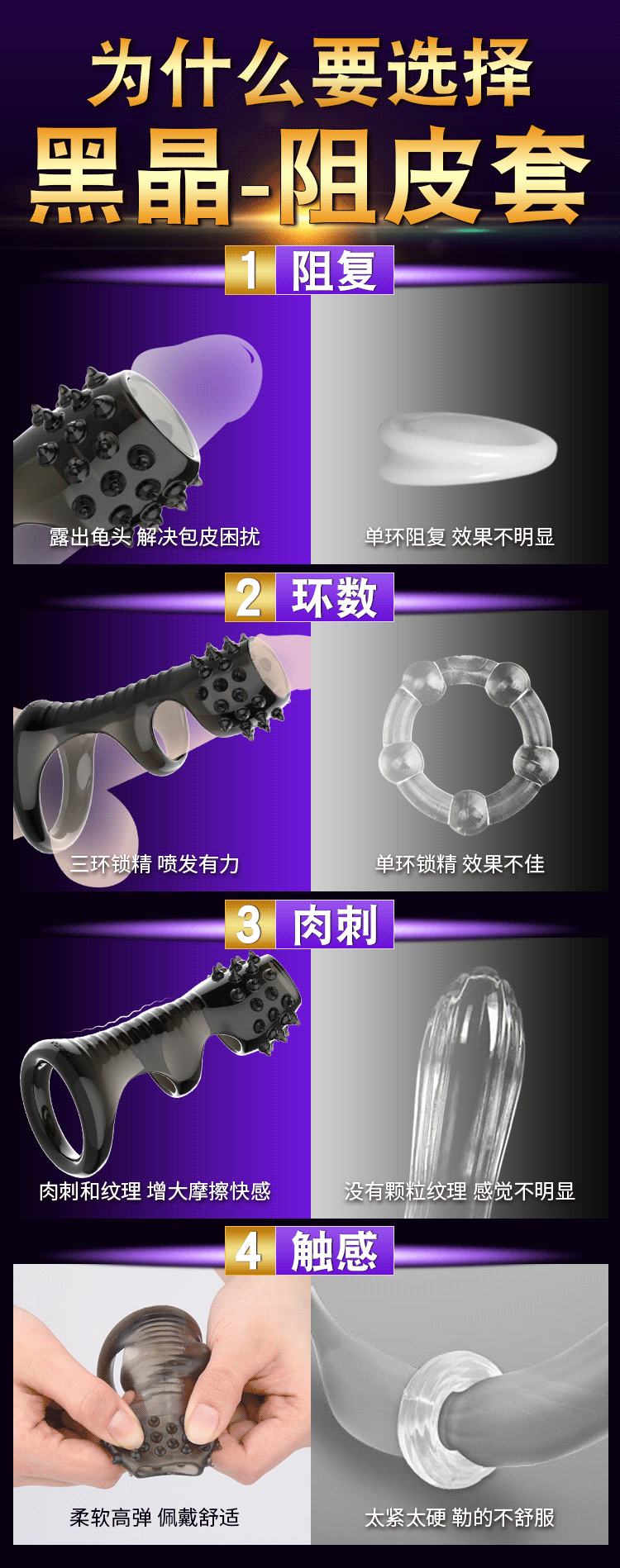 Yunman Wolf Teeth Black Crystal Shock resistant Anti Detachment Composite Ring