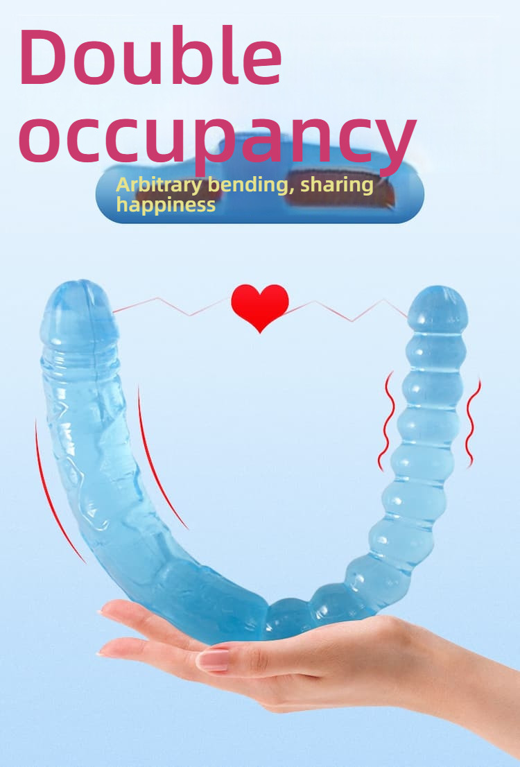 Pleasing U-shaped double headed penis with pull beads