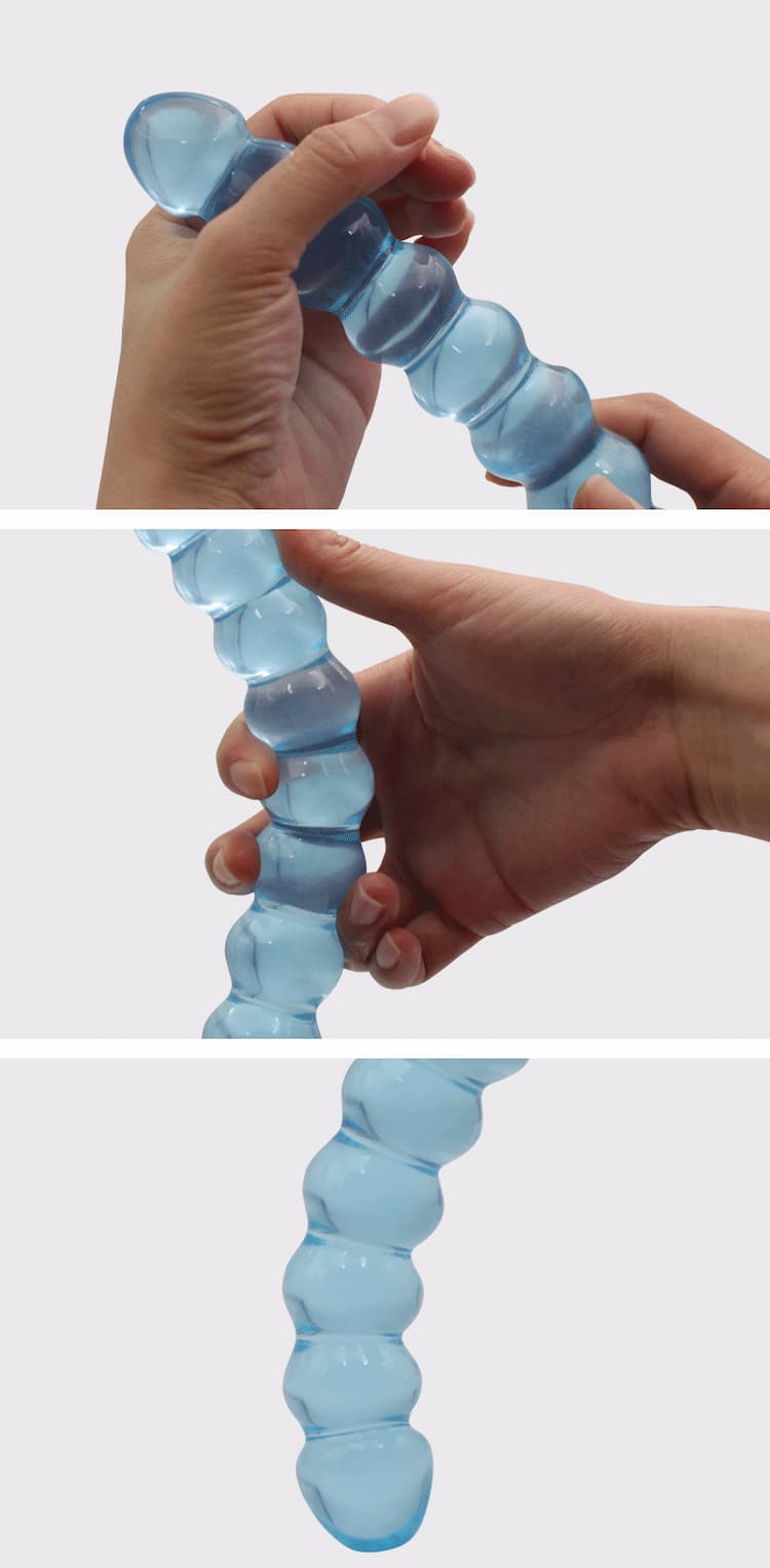 Pleasing U-shaped double headed penis with pull beads