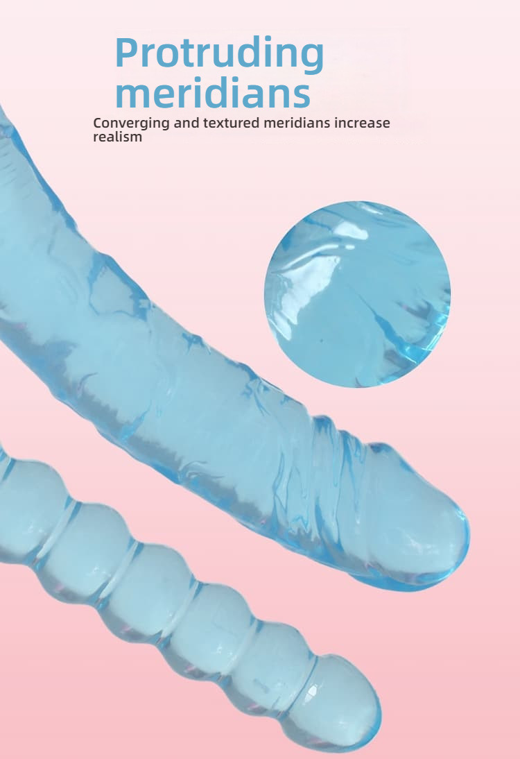 Pleasing U-shaped double headed penis with pull beads