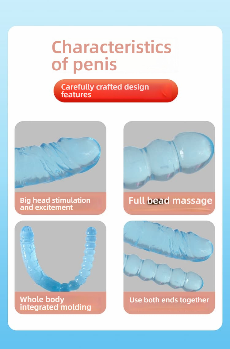 Pleasing U-shaped double headed penis with pull beads