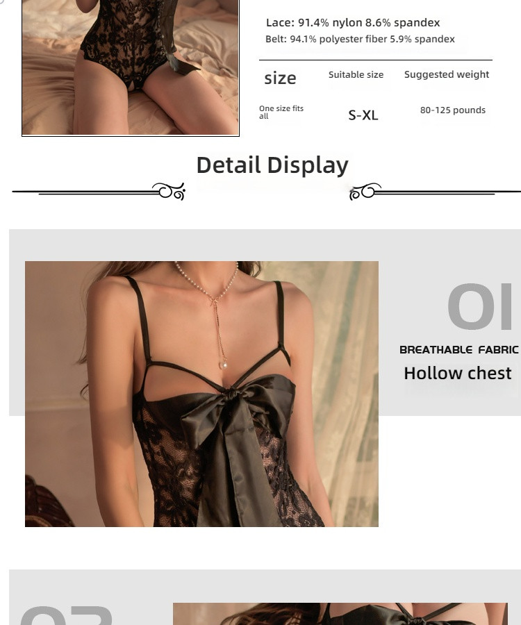 Sexy hollowed out see through butterfly bow lace lace open cut suspender jumpsuit