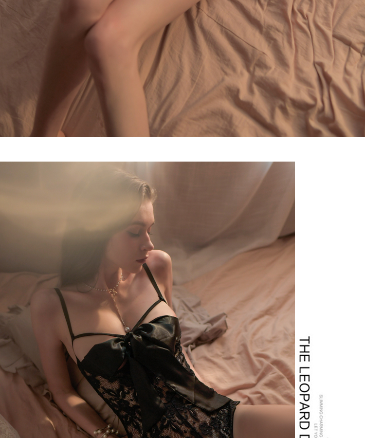 Sexy hollowed out see through butterfly bow lace lace open cut suspender jumpsuit
