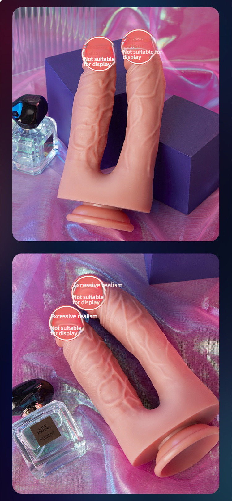 COC Yin anal simultaneous insertion front and back pincer with suction cup double headed penis