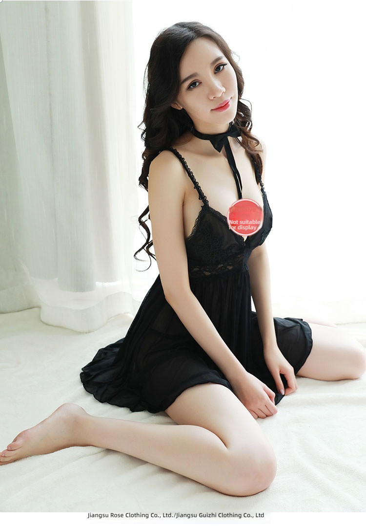 Flower oriole sexy hanging neck exposed breast naked back mesh transparent short skirt