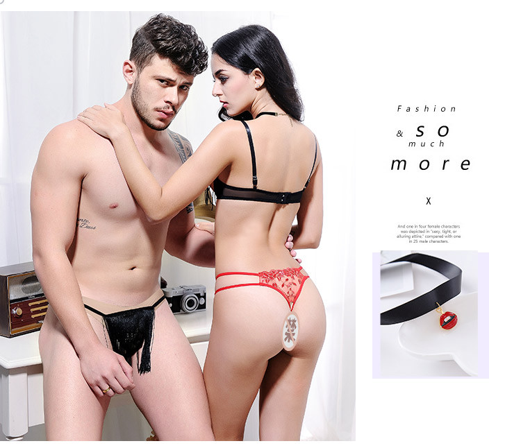 Feimu chiffon open crotch sexy underwear black