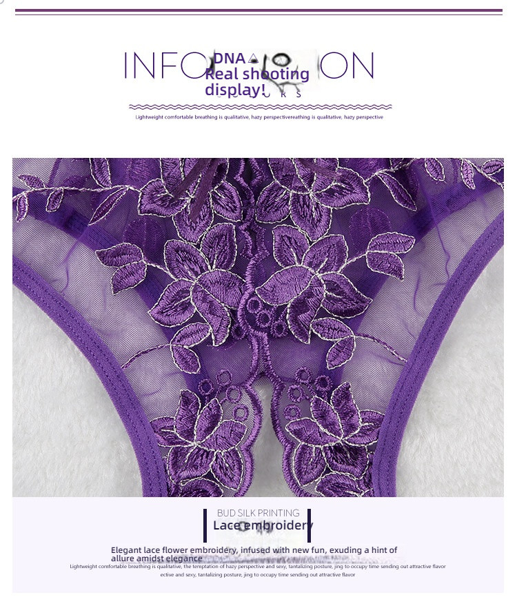 Feimu chiffon open crotch sexy underwear black