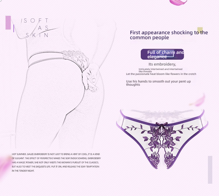 Feimu chiffon open crotch sexy underwear black