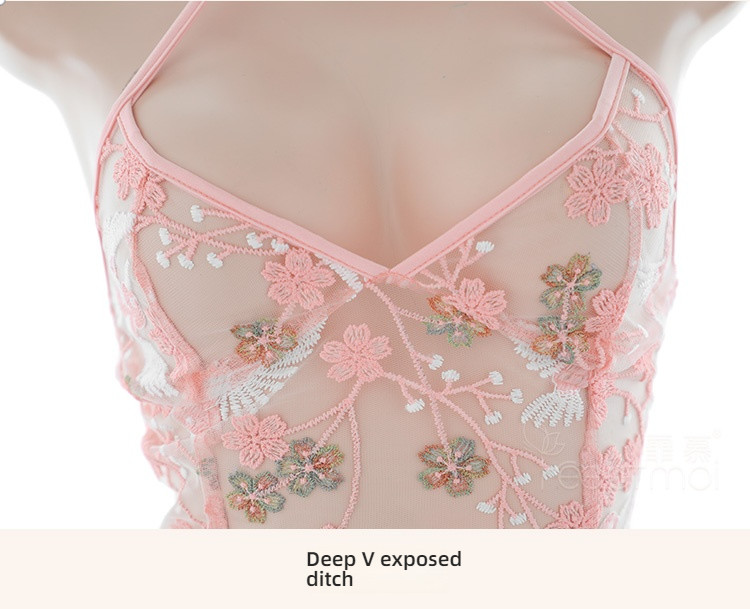 Fei Mu Classical Flower and Bird Embroidery Split Cheongsam 7078 Pink