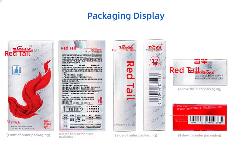 Red tailed to thin platinum non storage small seminal vesicle condom, 12 pieces/box, hyaluronic acid anti stripping