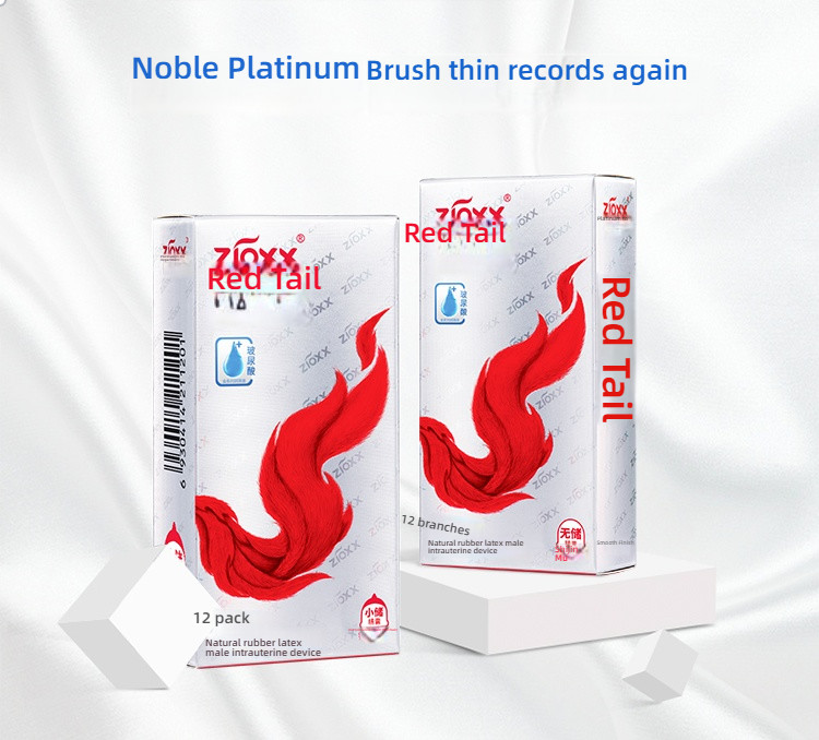 Red tailed to thin platinum non storage small seminal vesicle condom, 12 pieces/box, hyaluronic acid anti stripping