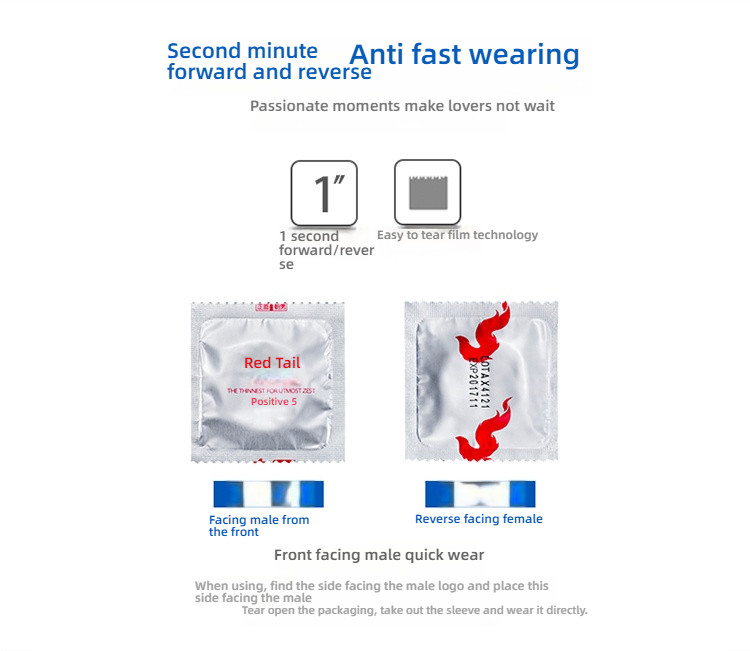Red tailed to thin platinum non storage small seminal vesicle condom, 12 pieces/box, hyaluronic acid anti stripping