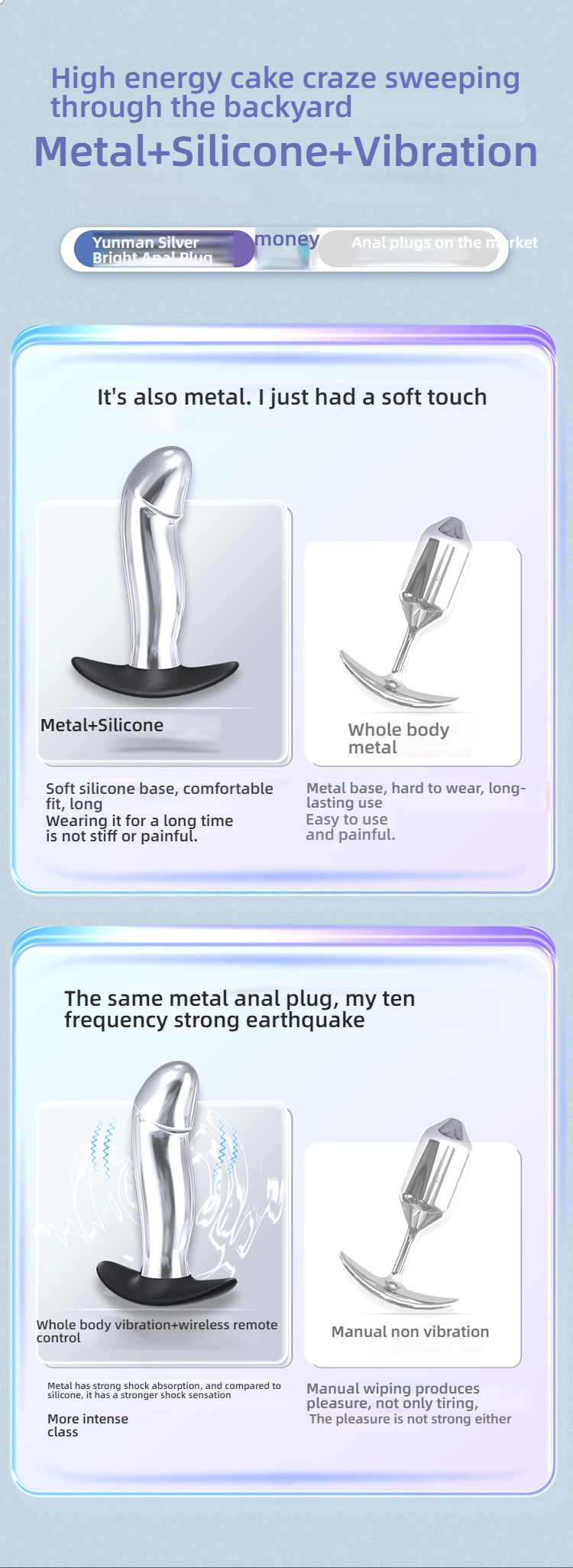 Yunman Silver Bright Anal Stopper - Wanyue Wear Anal Stopper Shock Remote Control Version for Going Out