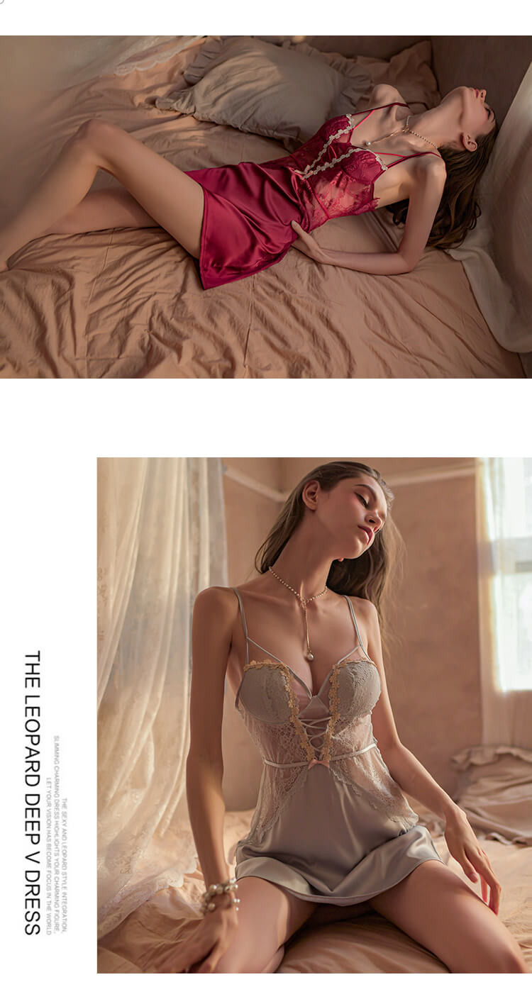 Stacy sexy back suspender lace thin nightgown blue