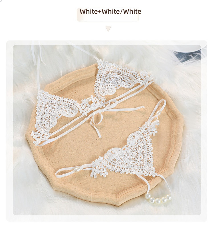 Fei Mu patchwork lace sexy three-point white lingerie set