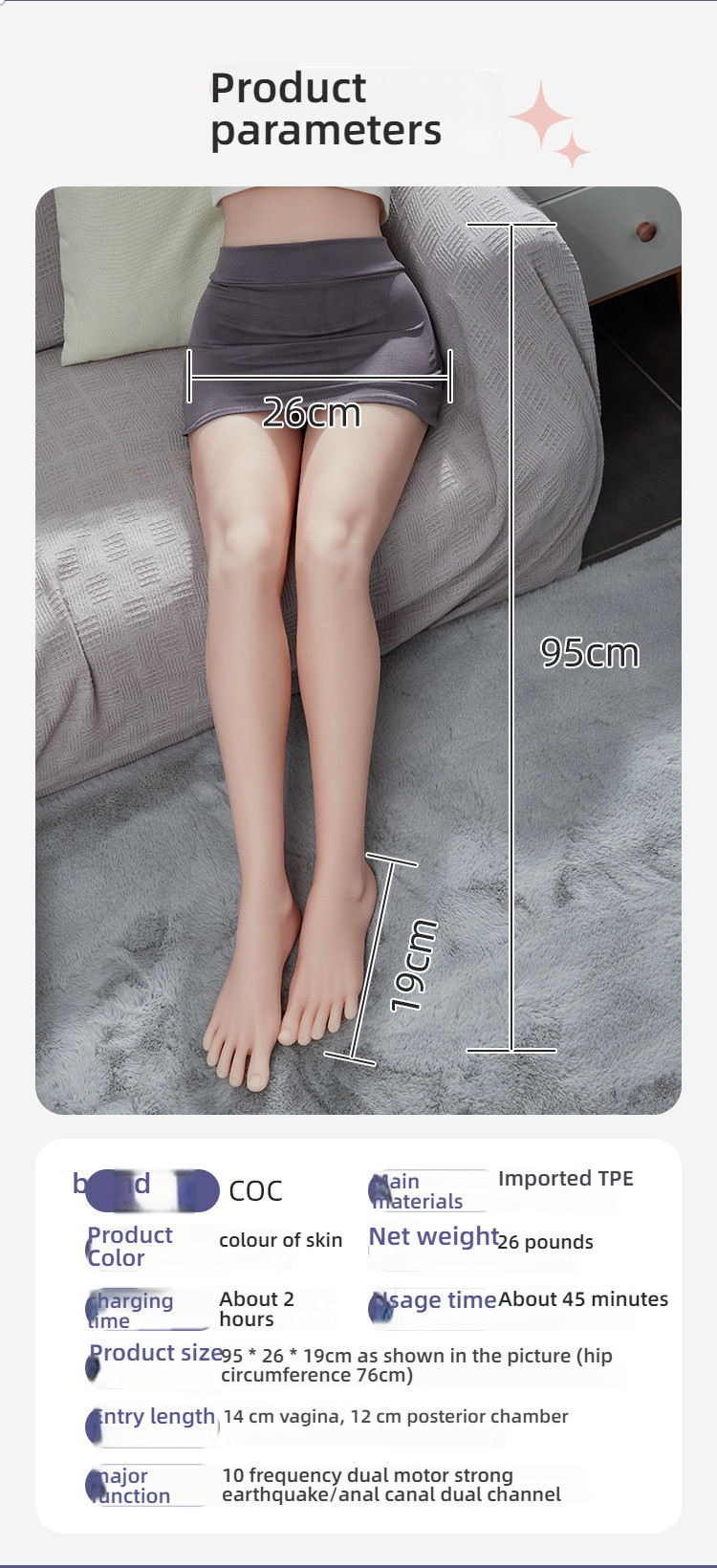 COC dual motor strong earthquake artificial hair planting long leg inverted model 95cm 26 pounds