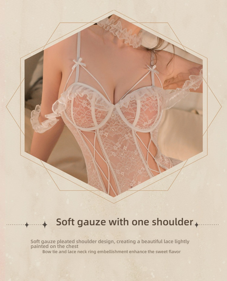 Fei Mu Steel Circle Lace Pure Open Crotch jumpsuit
