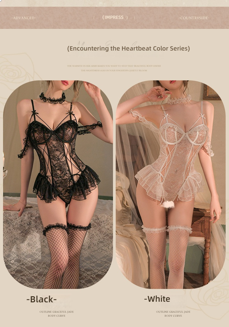 Fei Mu Steel Circle Lace Pure Open Crotch jumpsuit