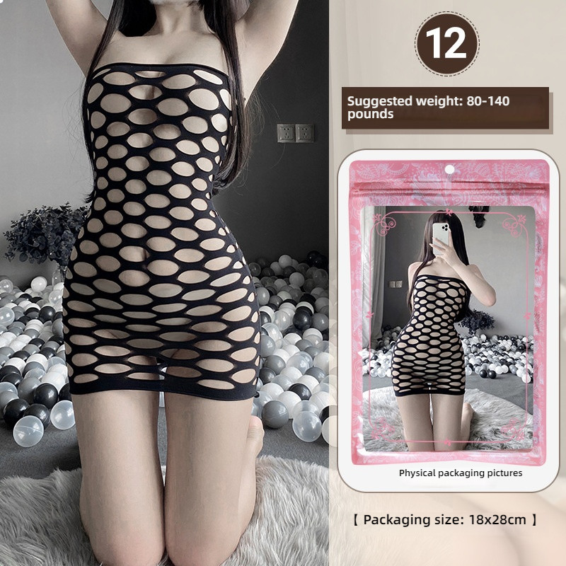 Linlin Ting sexy lingerie cross-border plus size sexy see through hollow one-piece seduction set open stocking set