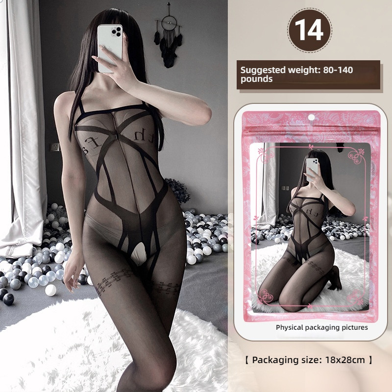 Linlin Ting sexy lingerie cross-border plus size sexy see through hollow one-piece seduction set open stocking set