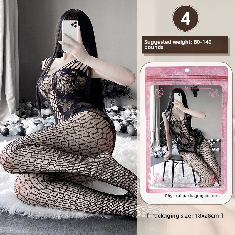 Linlin Ting sexy lingerie cross-border plus size sexy see through hollow one-piece seduction set open stocking set