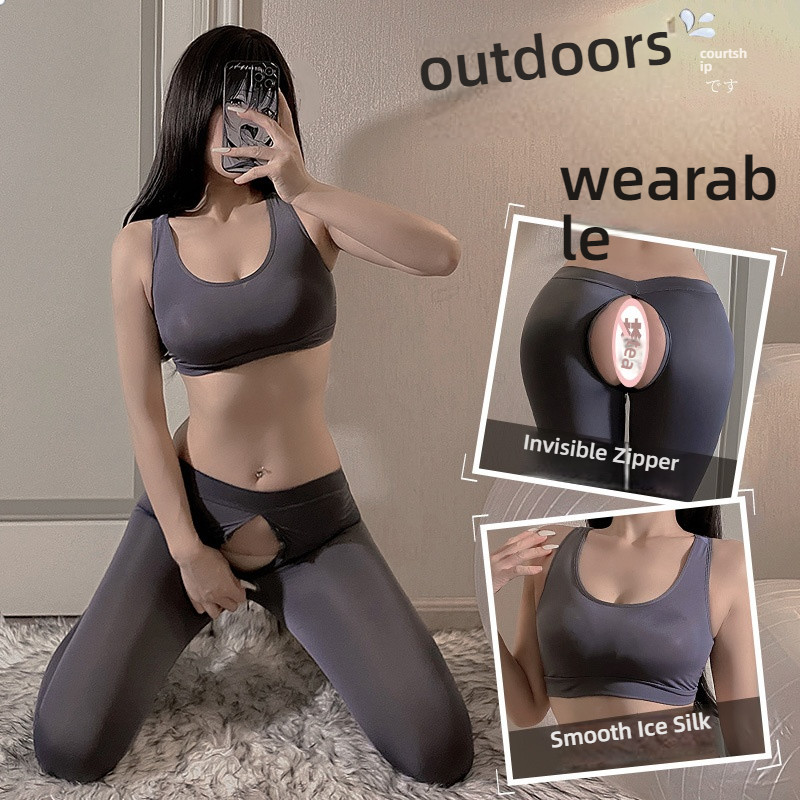 Mei Nai Er's sexy lingerie, open range activity pants, no take off, sexy and seductive couple flirting, yoga pants, high