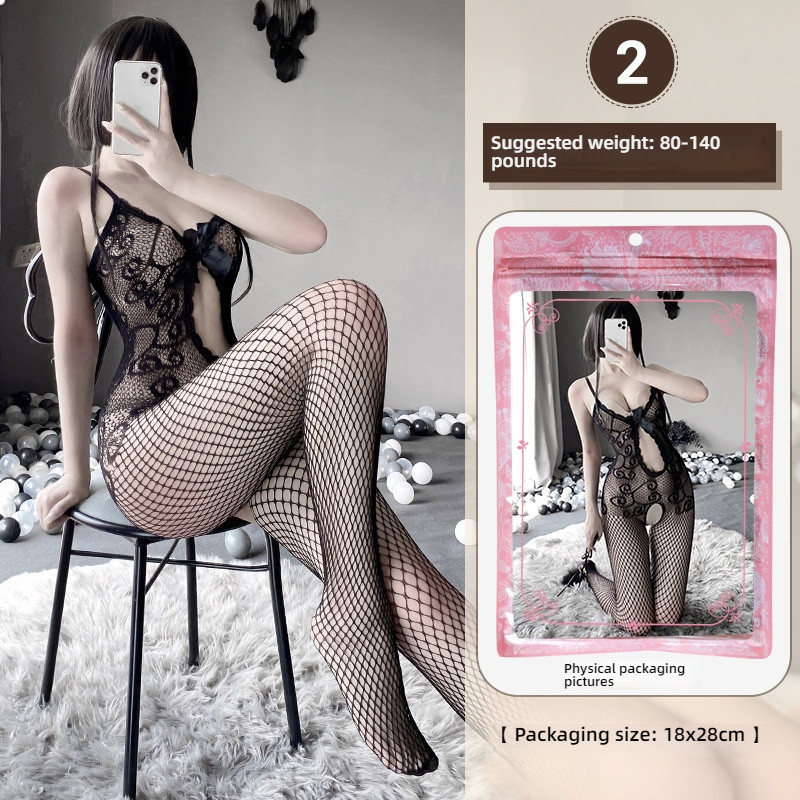 Linlin Ting sexy lingerie cross-border plus size sexy see through hollow one-piece seduction set open stocking set
