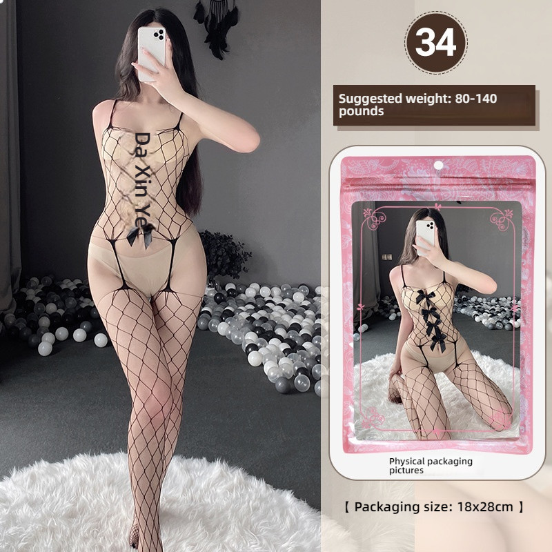 Linlin Ting sexy lingerie cross-border plus size sexy see through hollow one-piece seduction set open stocking set