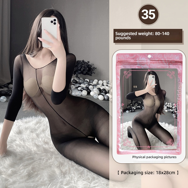 Linlin Ting sexy lingerie cross-border plus size sexy see through hollow one-piece seduction set open stocking set
