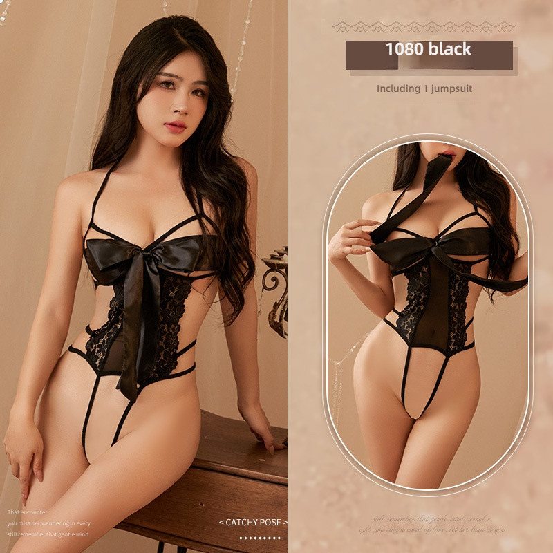 Sexy lingerie, sexy hollowed out lace up jumpsuit, women's hot lace seduction bedding dress, one piece hair replacement