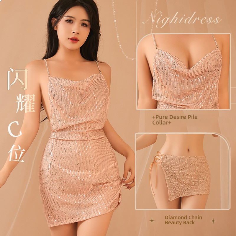 Mei Nai Er's sexy lingerie, sexy sparkling pearl film, girls' nightclub jumpsuit, seductive dress, bold, no take off sho