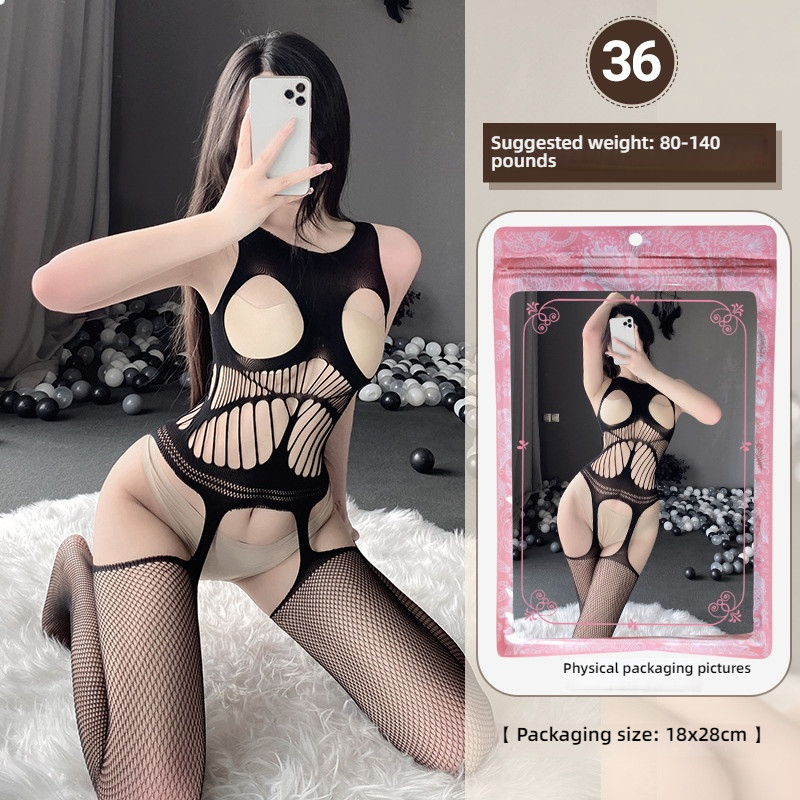 Linlin Ting sexy lingerie cross-border plus size sexy see through hollow one-piece seduction set open stocking set