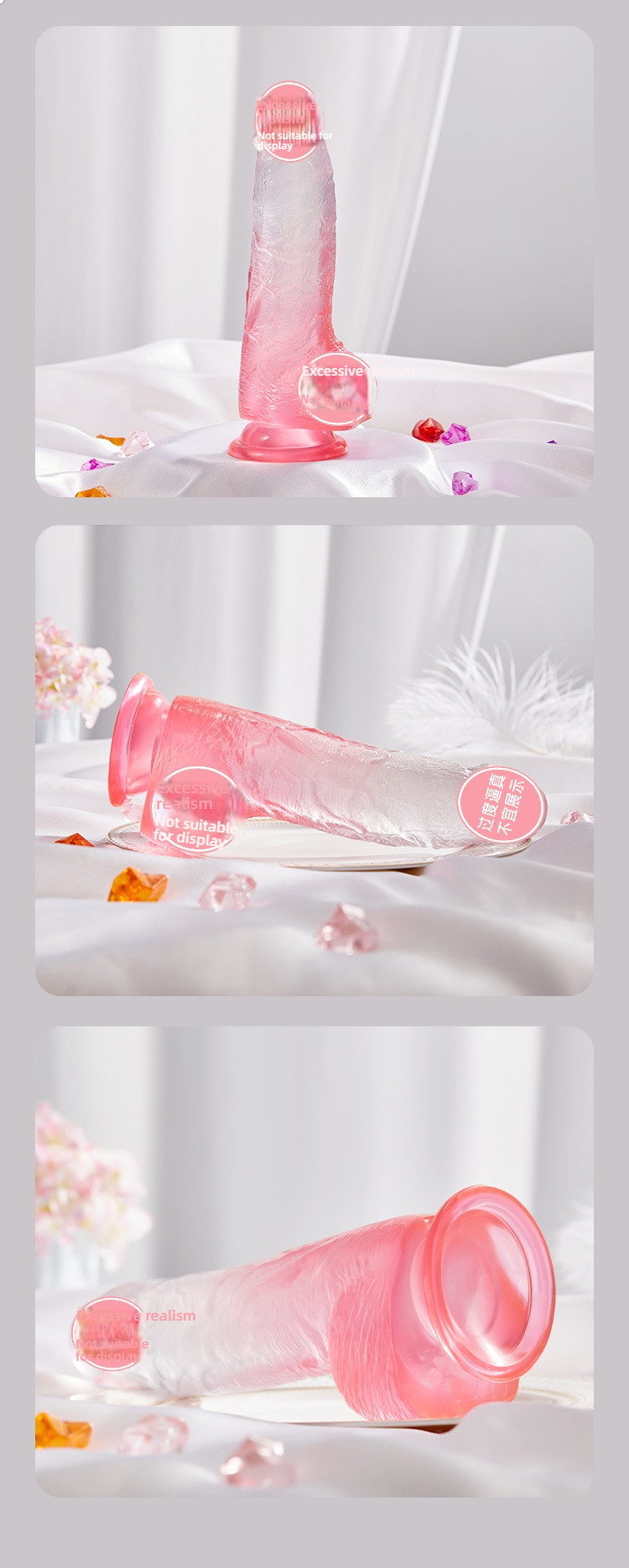 Qingqing Pink Crystal Gradient Transparent Simulated dildo
