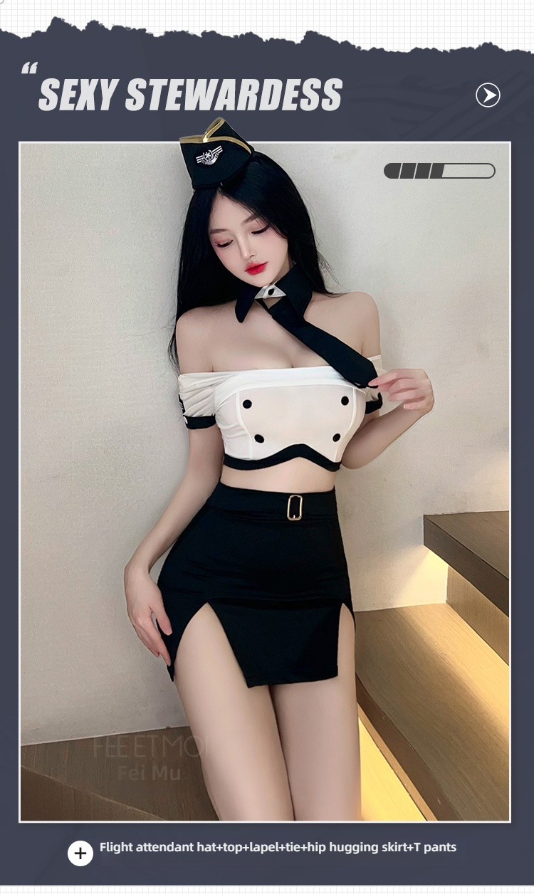 Fei Mu Temptation Flight Attendant Hollow Naked Back Split Set