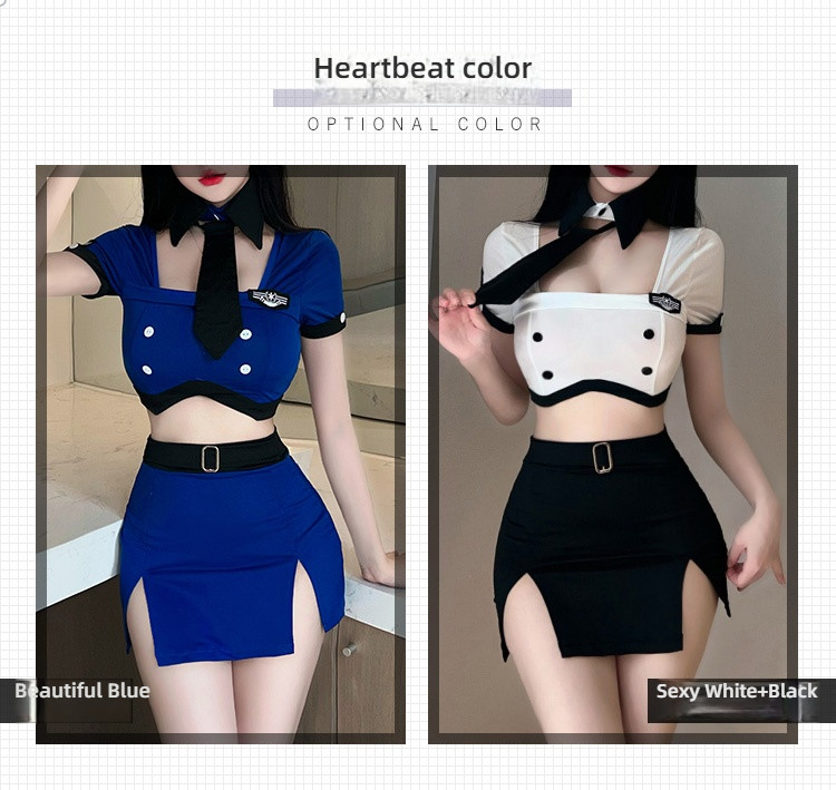 Fei Mu Temptation Flight Attendant Hollow Naked Back Split Set
