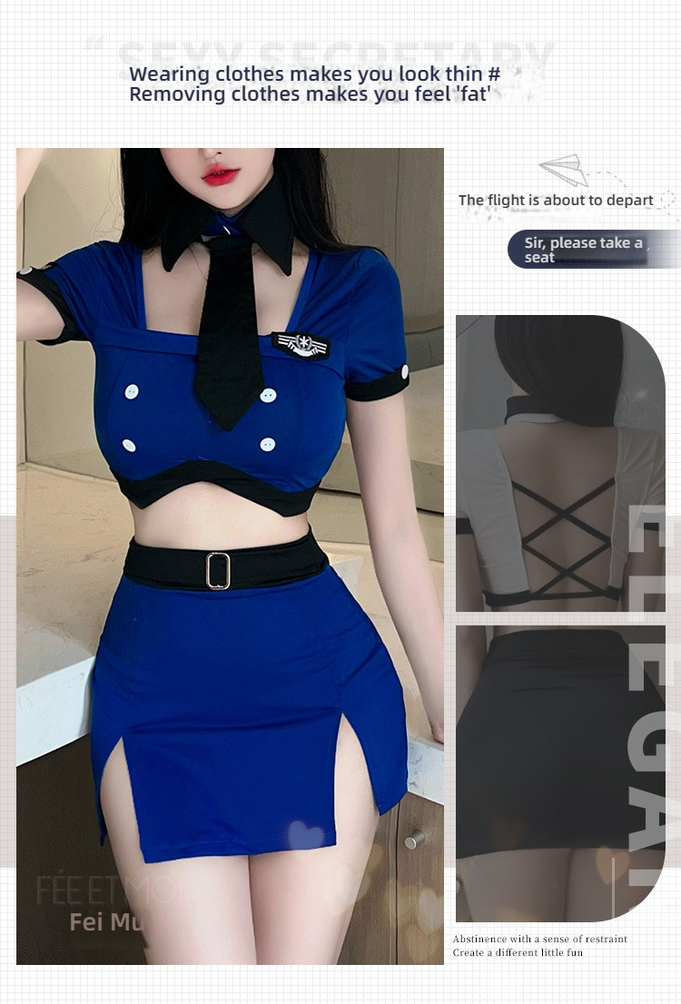 Fei Mu Temptation Flight Attendant Hollow Naked Back Split Set