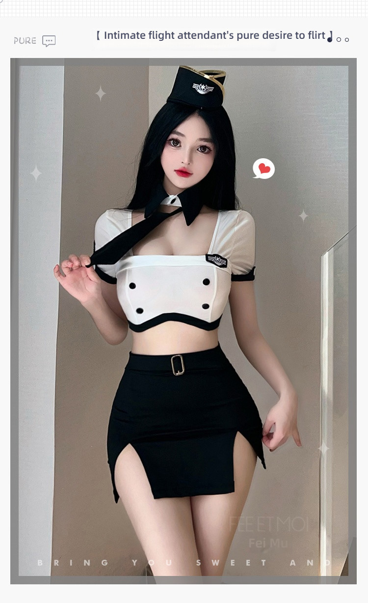 Fei Mu Temptation Flight Attendant Hollow Naked Back Split Set
