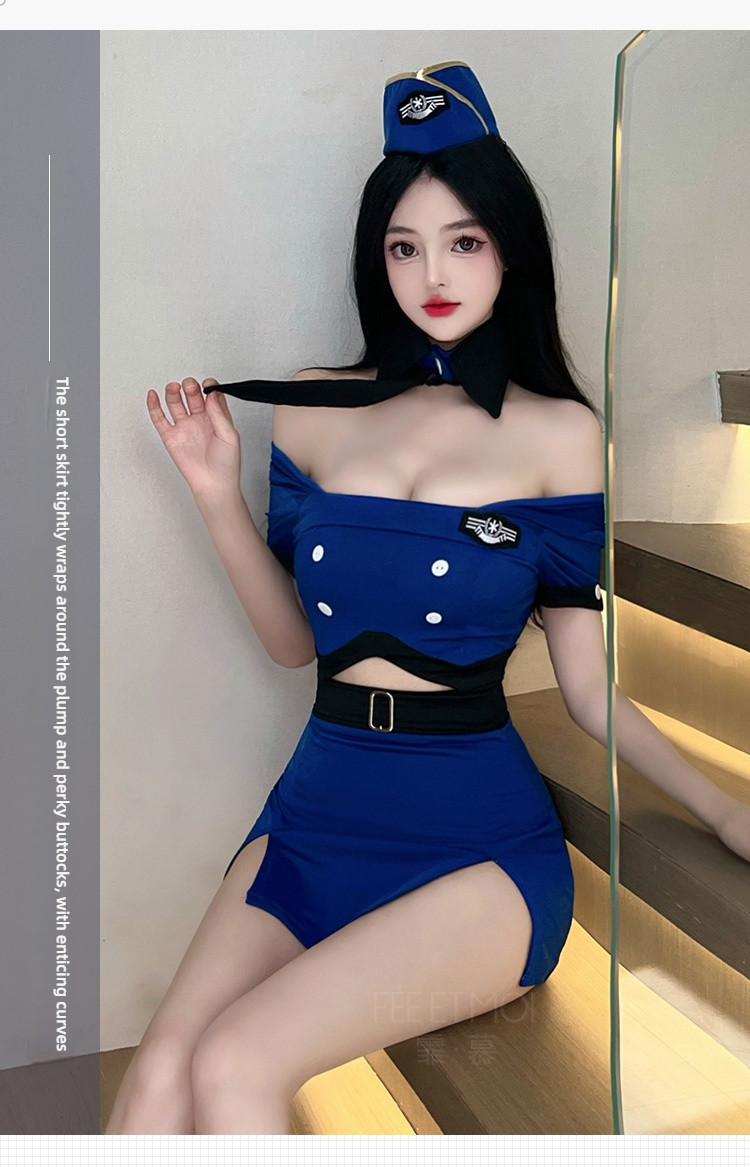 Fei Mu Temptation Flight Attendant Hollow Naked Back Split Set