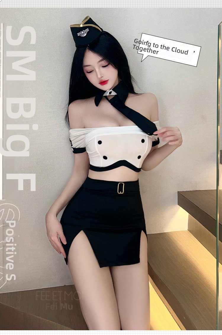 Fei Mu Temptation Flight Attendant Hollow Naked Back Split Set