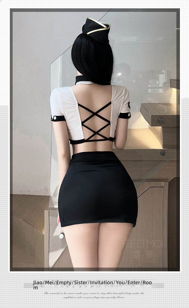Fei Mu Temptation Flight Attendant Hollow Naked Back Split Set