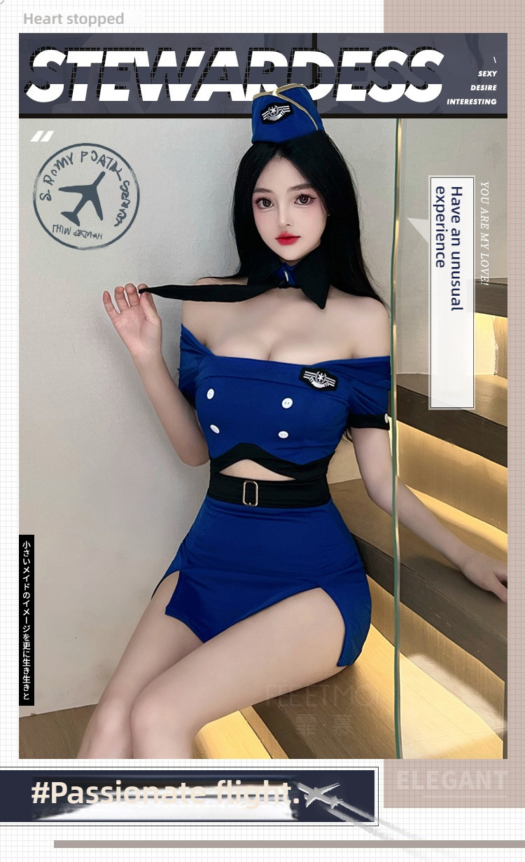 Fei Mu Temptation Flight Attendant Hollow Naked Back Split Set